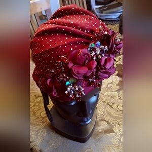NWOT Burgundy Jewelled Turbin O/S